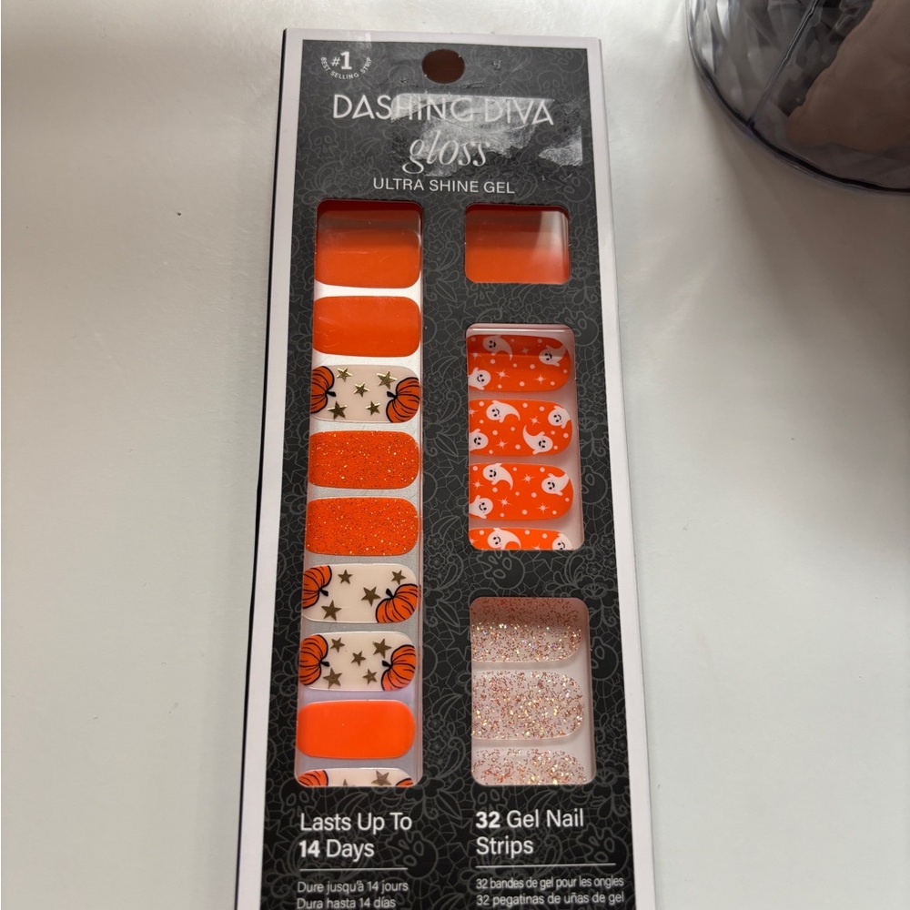 Dashing Diva Gloss Ultra Shine Gel Nail Strips - Orange Pumpkin Design